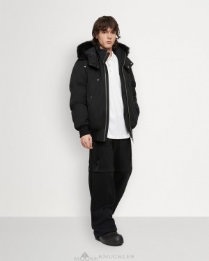 Black / Black Shearling Moose Knuckles ORIGINAL BALLISTIC BOMBER SHEARLING Bombers | pj31-AI93