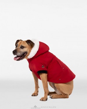 Deep Red / White Faux Fur Moose Knuckles POOCH PARKA Pet | nU94-FT15