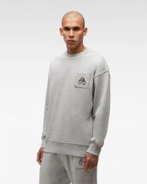 Grey Melange Moose Knuckles BROOKLYN CREW NECK Sweatshirts | pp62-hI53