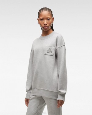 Grey Melange Moose Knuckles BROOKLYN CREW NECK Sweatshirts | ZD61-rz12