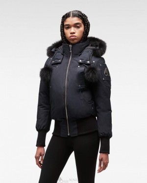 Navy / Black Fox Fur Moose Knuckles ORIGINAL DEBBIE BOMBER FUR Bombers | bv47-xX02