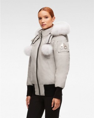 Storm Grey / Natural Fox Fur Moose Knuckles ORIGINAL DEBBIE BOMBER FUR Bombers | Ol34-qc20