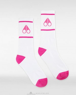 White / Fashion Pink Moose Knuckles LOGO ICON SOCKS Socks | hz45-BE68