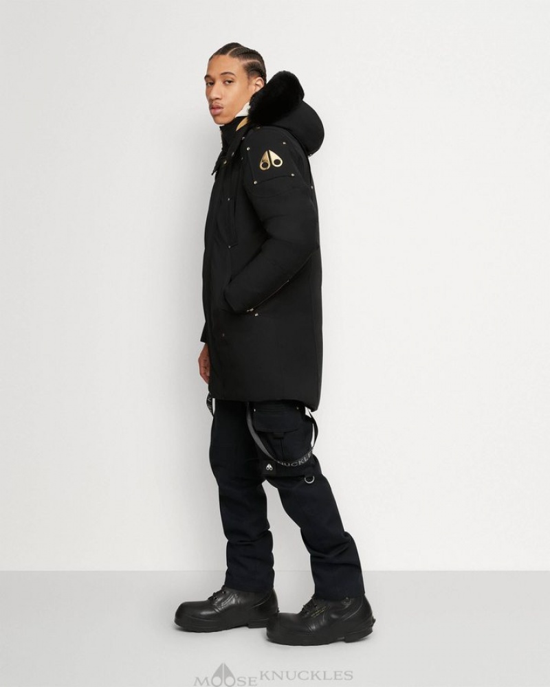 Black / Black Shearling Moose Knuckles GOLD STIRLING PARKA NEOSHEAR Parkas | FX53-Ed70