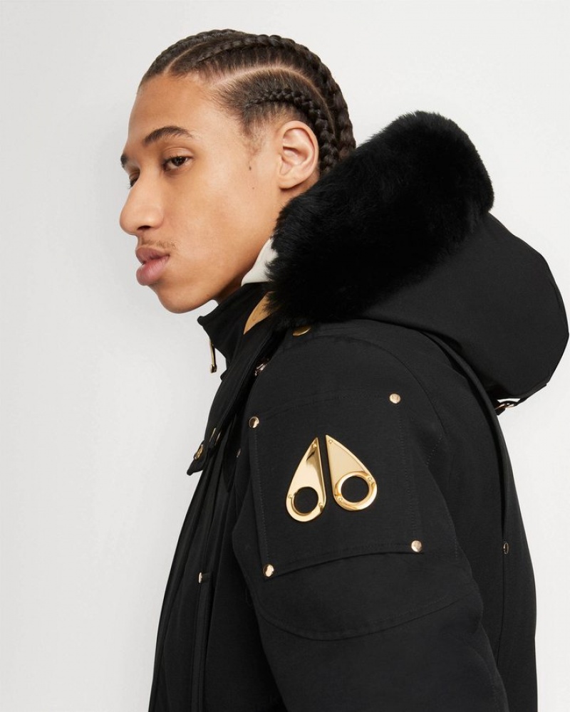 Black / Black Shearling Moose Knuckles GOLD STIRLING PARKA NEOSHEAR Parkas | FX53-Ed70