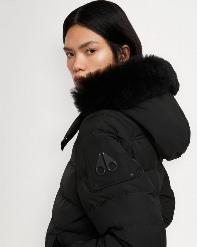 Black / Black Shearling Moose Knuckles ONYX LADRIERE BOMBER SHEARLING Bombers | DZ35-DB21