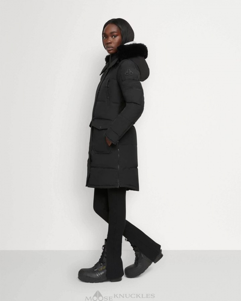 Black / Black Shearling Moose Knuckles ONYX CAUSAPSCAL PARKA Parkas | Uv06-RL00