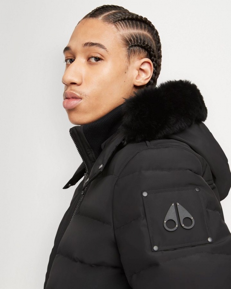 Black / Black Shearling Moose Knuckles ONYX SCOTCHTOWN BOMBER SHEARLING Bombers | Kb68-zj19