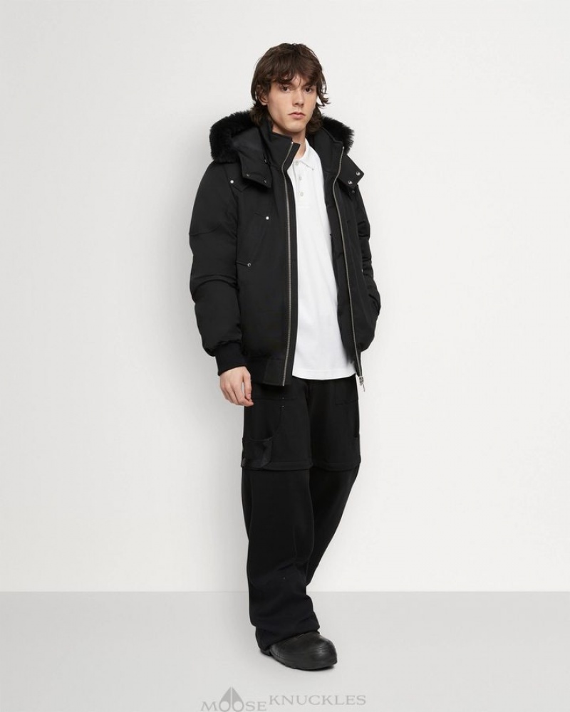 Black / Black Shearling Moose Knuckles ORIGINAL BALLISTIC BOMBER SHEARLING Bombers | pj31-AI93