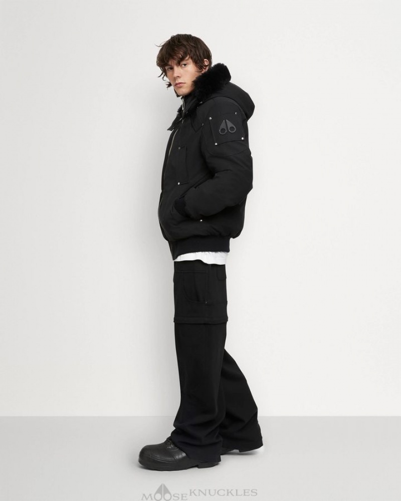 Black / Black Shearling Moose Knuckles ORIGINAL BALLISTIC BOMBER SHEARLING Bombers | pj31-AI93