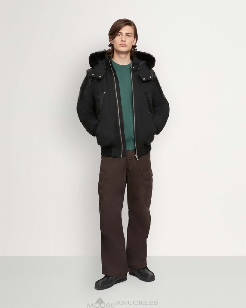 Black / Black Shearling Moose Knuckles PARK VISTA BOMBER Bombers | bz36-uw62