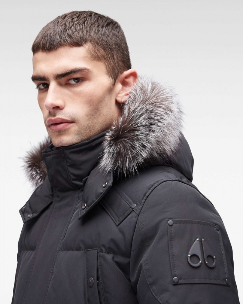 Black / Frost Fox Fur Moose Knuckles ONYX BIG RIDGE PARKA Parkas | Ci86-BS38