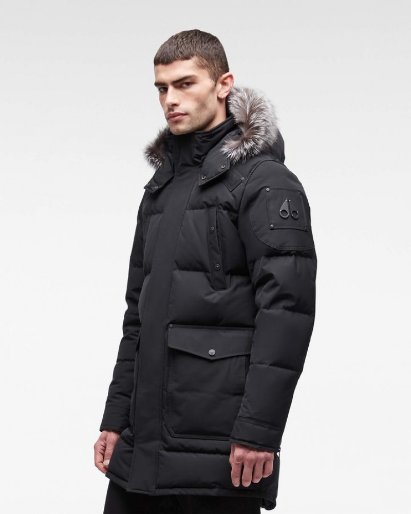 Black / Frost Fox Fur Moose Knuckles ONYX BIG RIDGE PARKA Parkas | Ci86-BS38