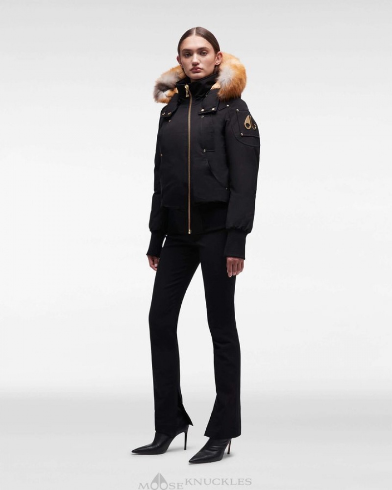 Black / Gold Fox Fur Moose Knuckles GOLD DEBBIE BOMBER FUR Bombers | Xo84-RY30