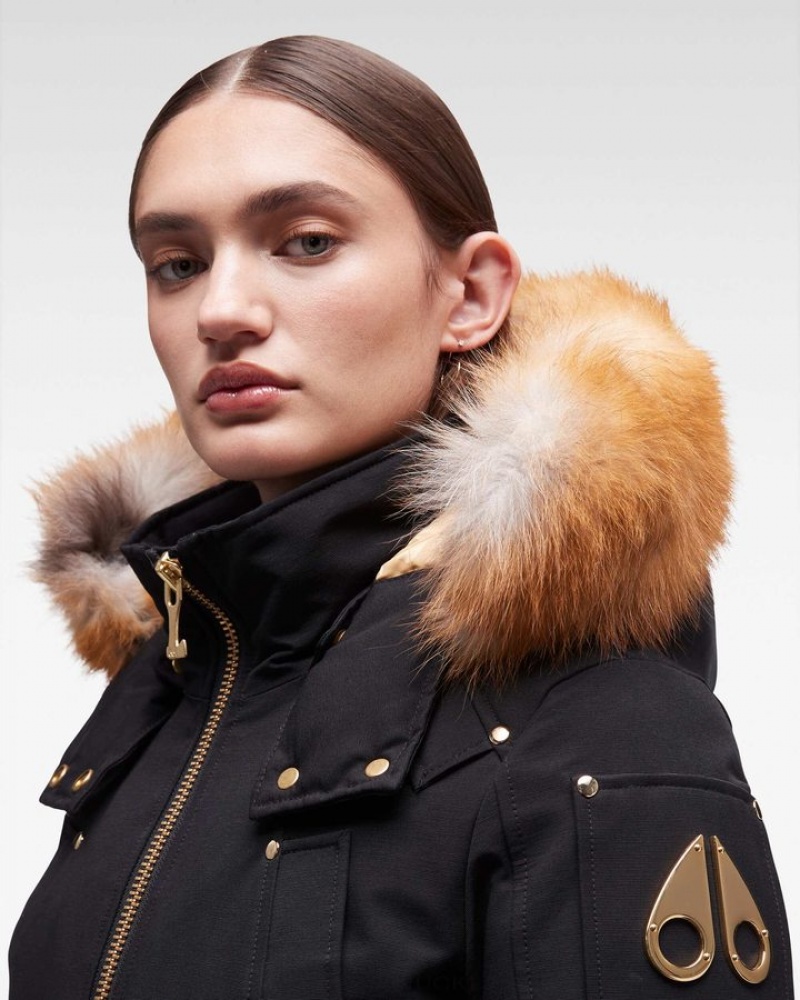 Black / Gold Fox Fur Moose Knuckles GOLD DEBBIE BOMBER FUR Bombers | Xo84-RY30