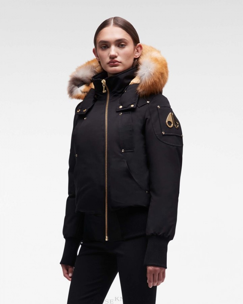 Black / Gold Fox Fur Moose Knuckles GOLD DEBBIE BOMBER FUR Bombers | Xo84-RY30