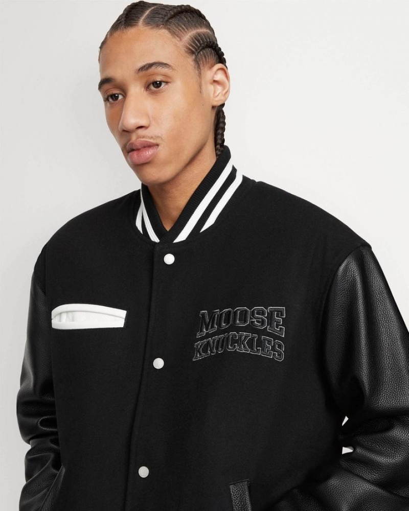 Black / Shiny Black Moose Knuckles MOOSE VARSITY BOMBER Bombers | Rj21-Ph93