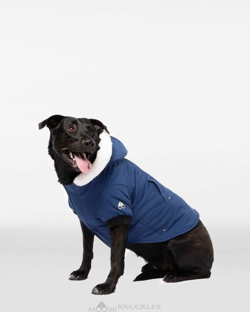 Cobalt Blue / White Faux Fur Moose Knuckles POOCH PARKA Pet | vZ60-tZ55