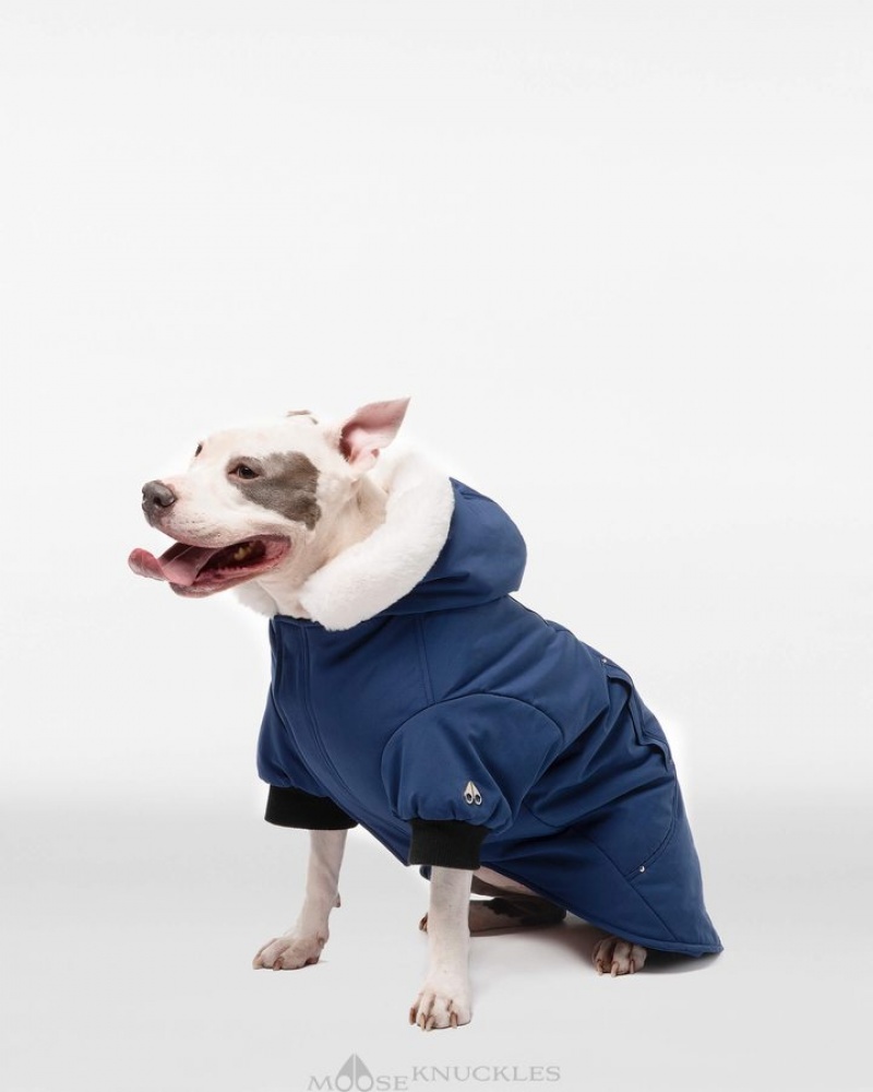 Cobalt Blue / White Faux Fur Moose Knuckles POOCH PARKA Pet | vZ60-tZ55