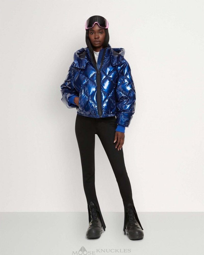 Cobalt Moose Knuckles FLIGHTWEIGHT GLOSSY BANKHEAD BOMBER Bombers | UJ76-Tj61