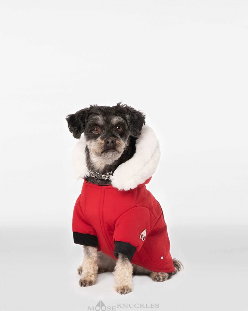 Deep Red / White Faux Fur Moose Knuckles POOCH PARKA Pet | LG10-Xd74