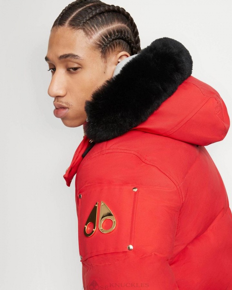 Fire Red / Black Shearling Moose Knuckles GOLD 3Q JACKET SHEARLING Jackets | Tw09-lS28