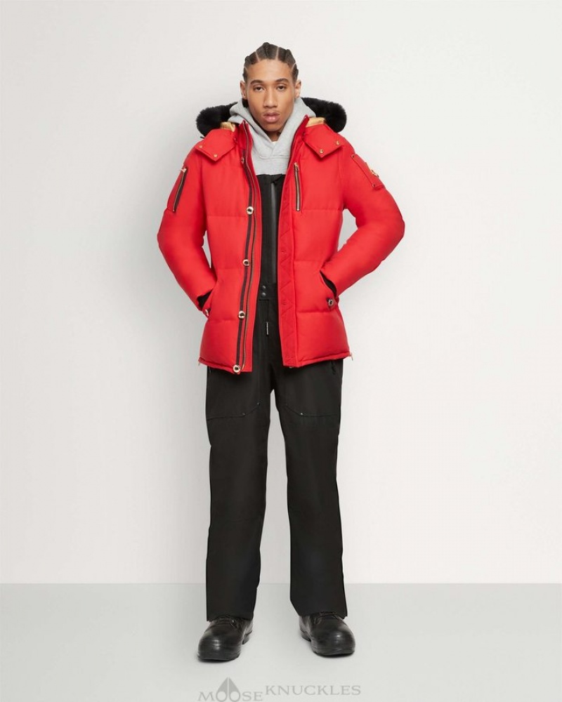 Fire Red / Black Shearling Moose Knuckles GOLD 3Q JACKET SHEARLING Jackets | Tw09-lS28