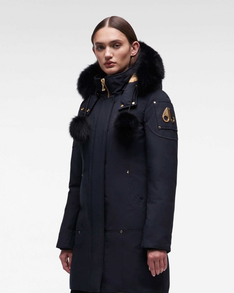 Navy / Black Fox Fur Moose Knuckles GOLD STIRLING PARKA FUR Parkas | MV89-EN87