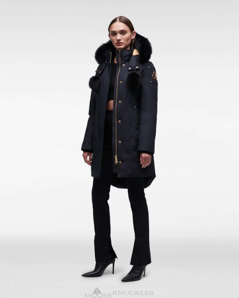 Navy / Black Fox Fur Moose Knuckles GOLD STIRLING PARKA FUR Parkas | MV89-EN87