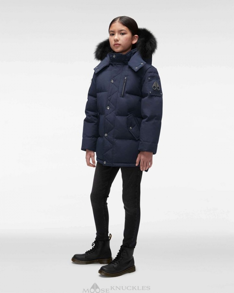 Navy / Black Fox Fur Moose Knuckles UNISEX ORIGINAL 3Q FUR Jackets | nA88-CA58