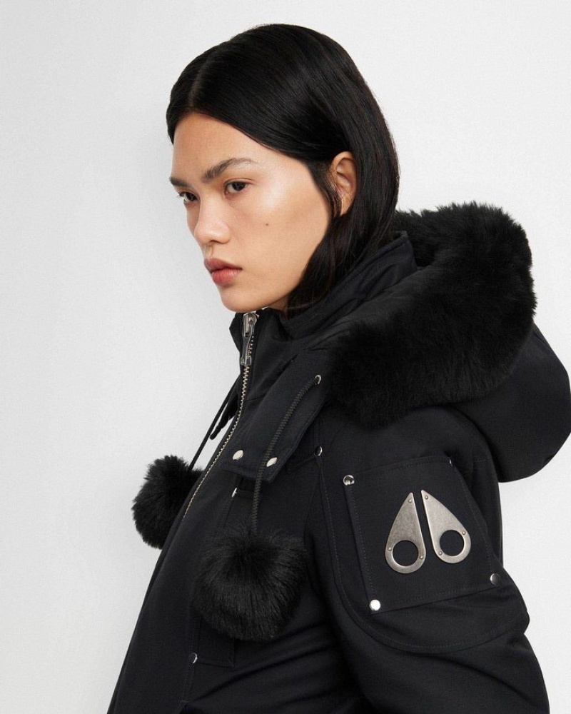 Navy / Black Shearling Moose Knuckles ORIGINAL DEBBIE BOMBER SHEARLING Bombers | mN64-VE29