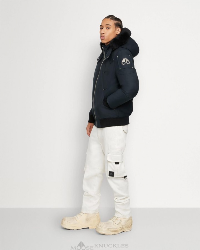 Navy / Black Shearling Moose Knuckles ORIGINAL BALLISTIC BOMBER SHEARLING Bombers | XX91-nz23