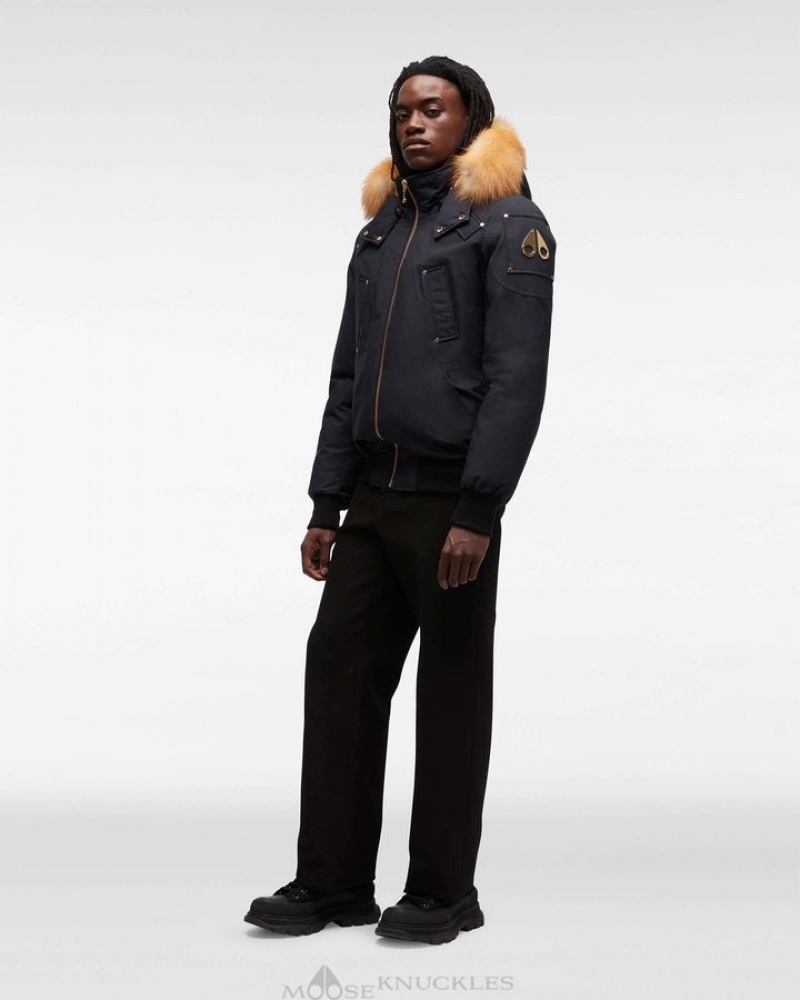 Navy / Gold Fox Fur Moose Knuckles GOLD BALLISTIC BOMBER FUR Bombers | nv10-kW78