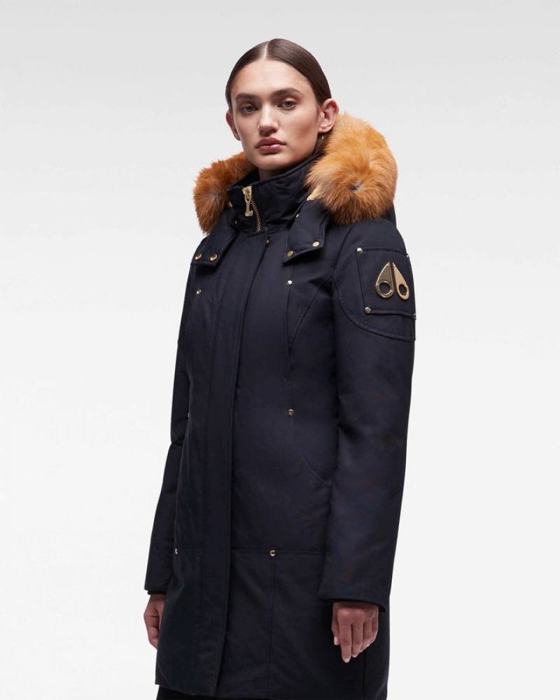 Navy / Gold Fox Fur Moose Knuckles GOLD STIRLING PARKA FUR Parkas | CK08-wl72