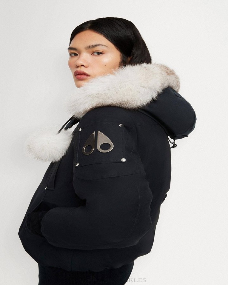 Navy / Natural Shearling Moose Knuckles ORIGINAL DEBBIE BOMBER SHEARLING Bombers | Fq57-sh73