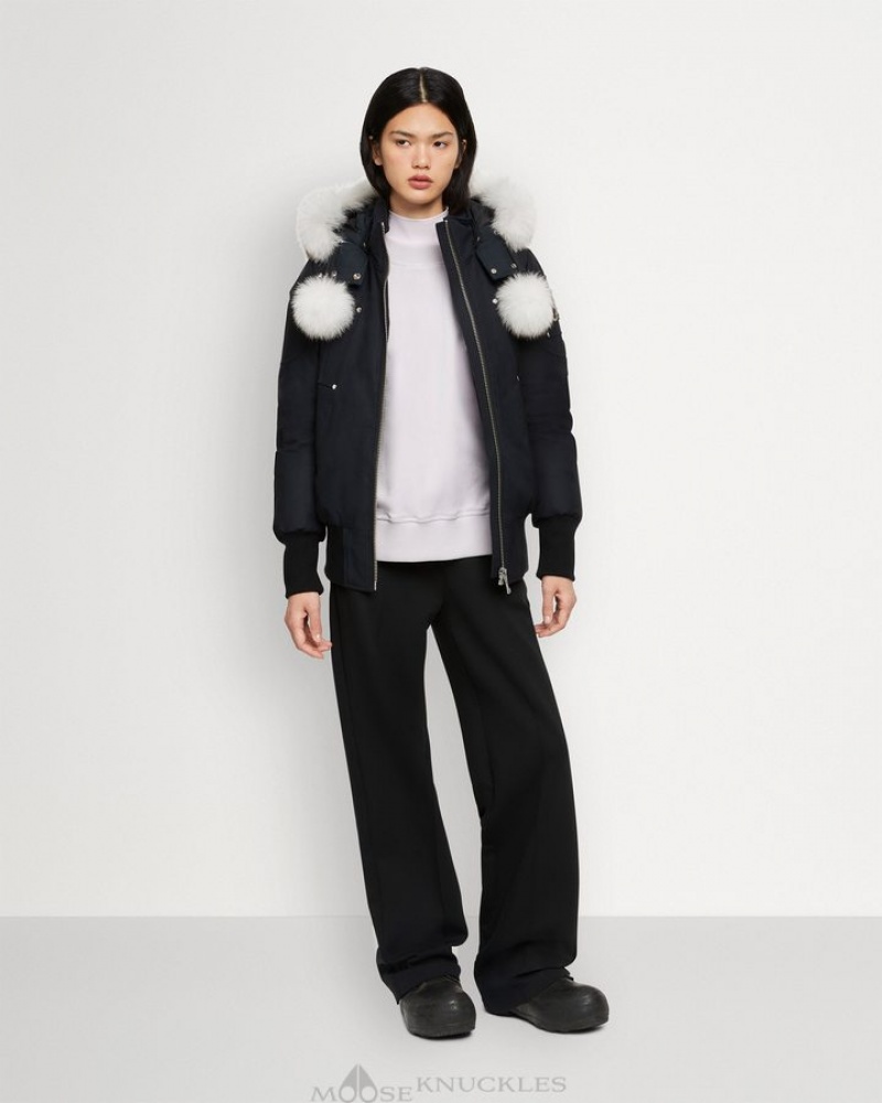 Navy / Natural Shearling Moose Knuckles ORIGINAL DEBBIE BOMBER SHEARLING Bombers | Fq57-sh73