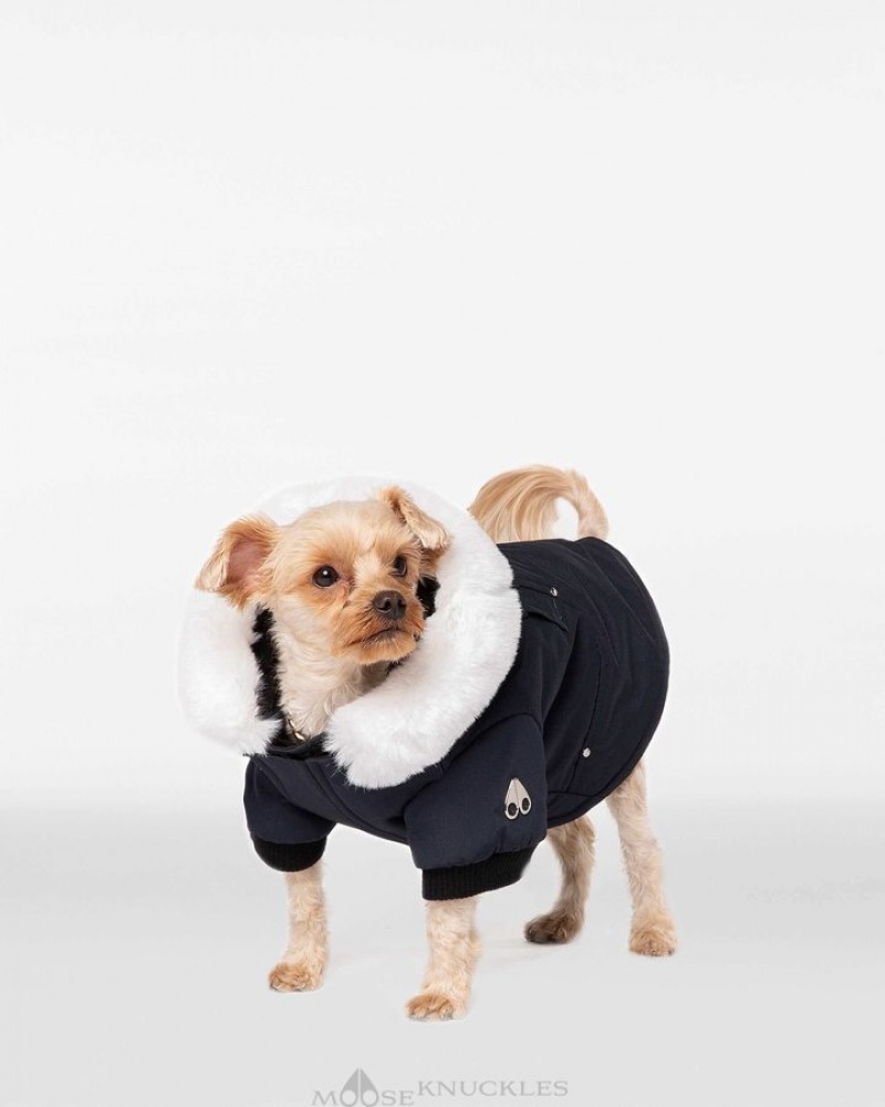 Navy / White Faux Fur Moose Knuckles POOCH PARKA Pet | uB99-Pi25