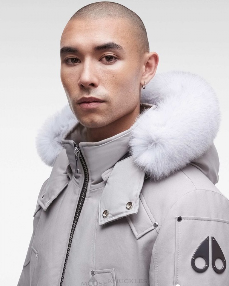 Storm Grey / Natural Fox Fur Moose Knuckles ORIGINAL BALLISTIC BOMBER FUR Bombers | UK25-Ab56