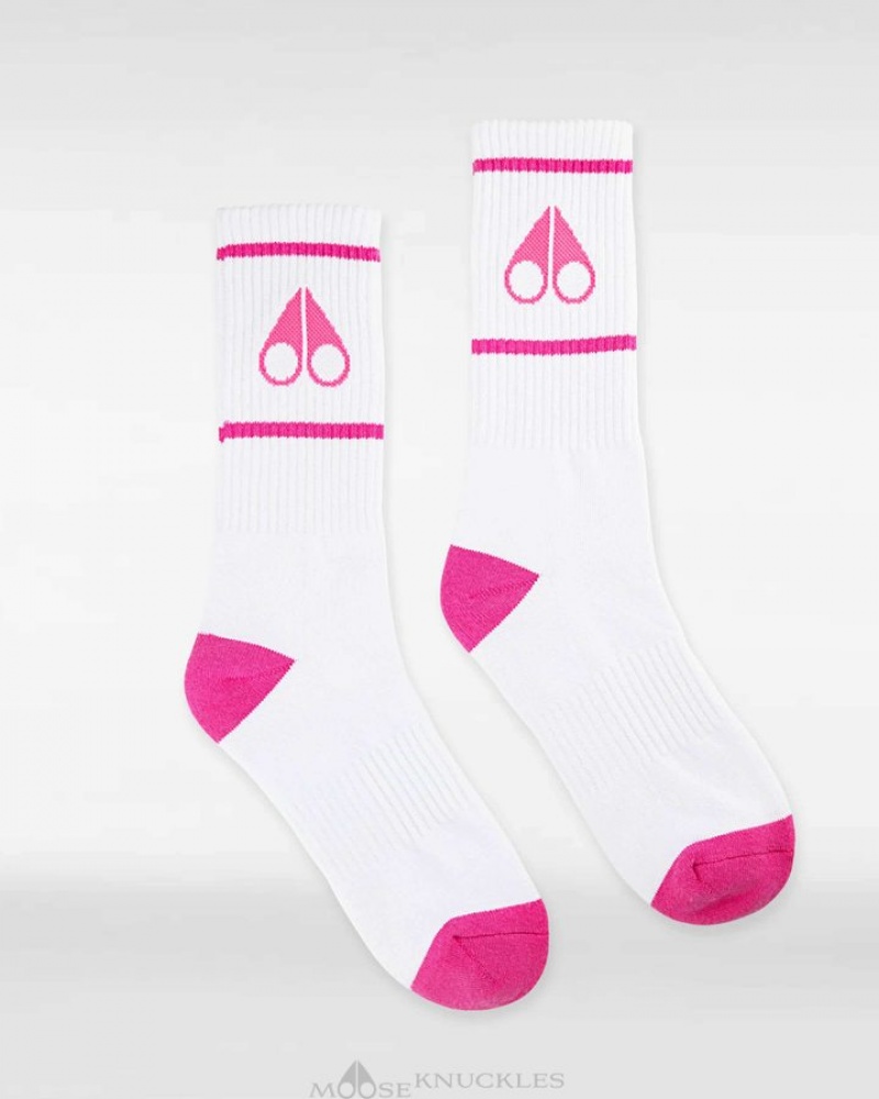 White / Fashion Pink Moose Knuckles LOGO ICON SOCKS Socks | hz45-BE68