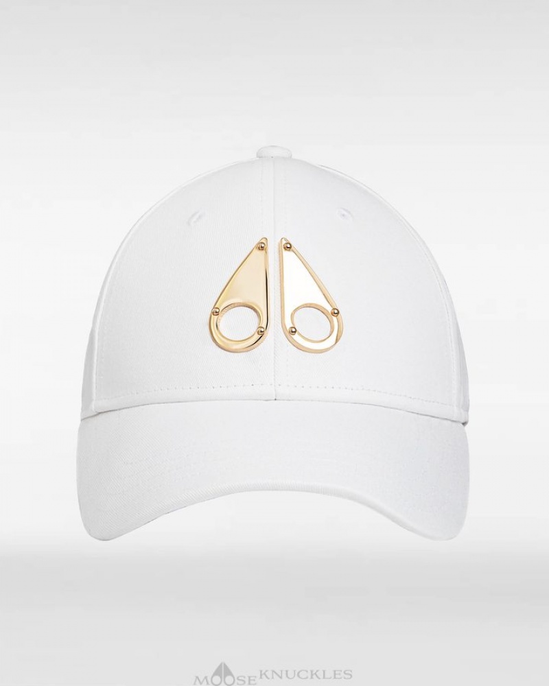 White / Gold Logo Moose Knuckles GOLD LOGO ICON CAP Baseball caps | UR70-Qp36